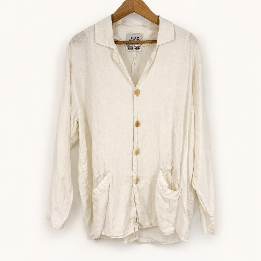 FLAX Jeanne Englehart Medium Shirt Jacket Linen Button Up Pockets Lagenlook Chic